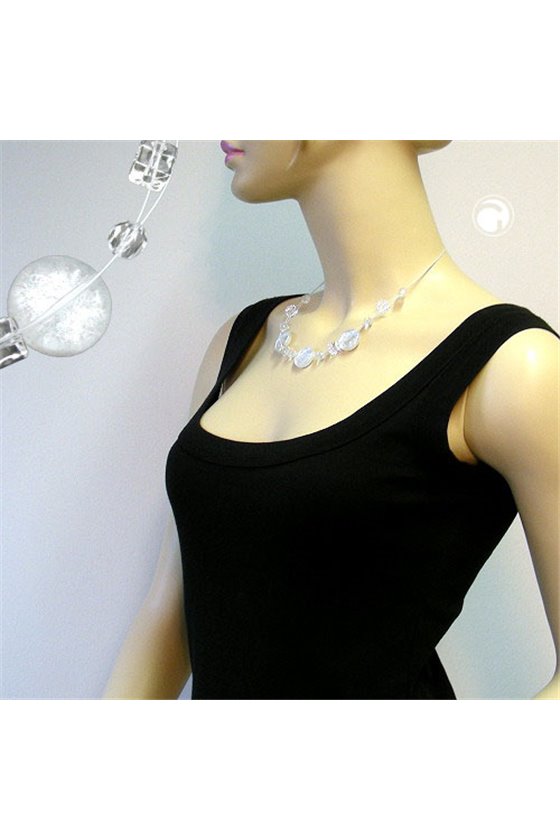 NECKLACE 3X DISK WHITE GLITTER