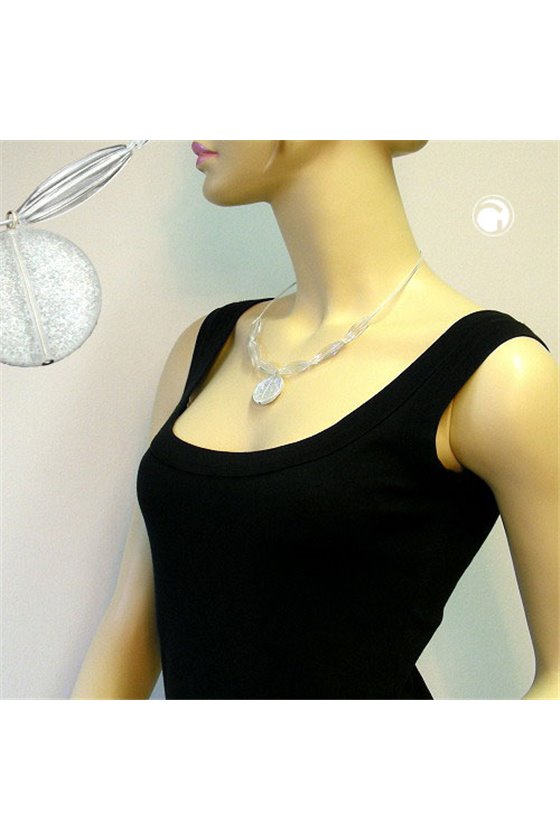 NECKLACE DISK WHITE GLITTER
