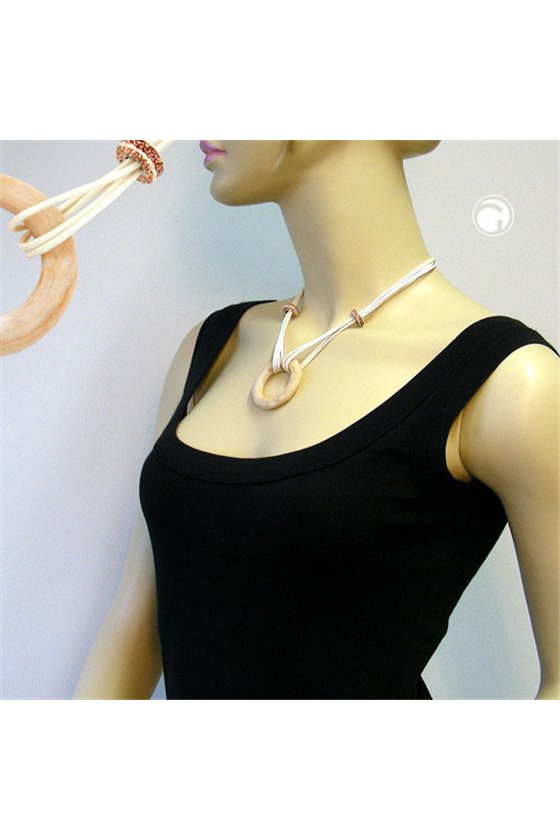 NECKLACE LARGE SYNTHETIC RING BEIGE MARBLED