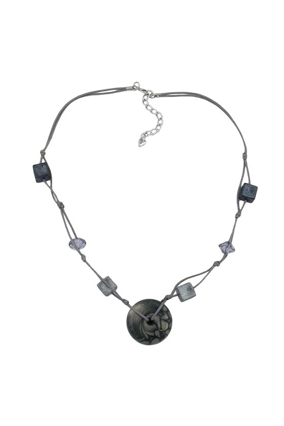 NECKLACE DISC GREY/SILKY & GLOSSY BEADS