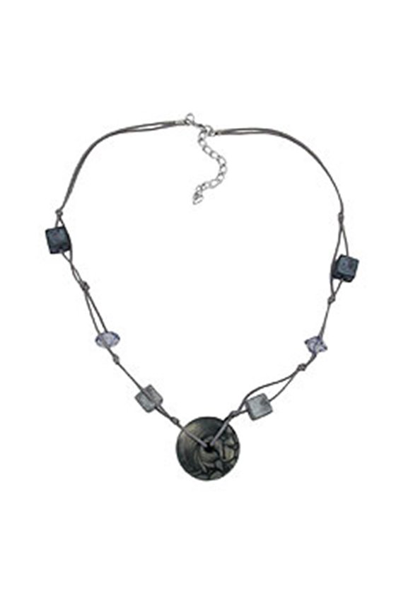 NECKLACE DISC GREY/SILKY & GLOSSY BEADS