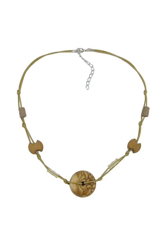 NECKLACE OLIVE DISK STONE BEADS SILKY SHEEN