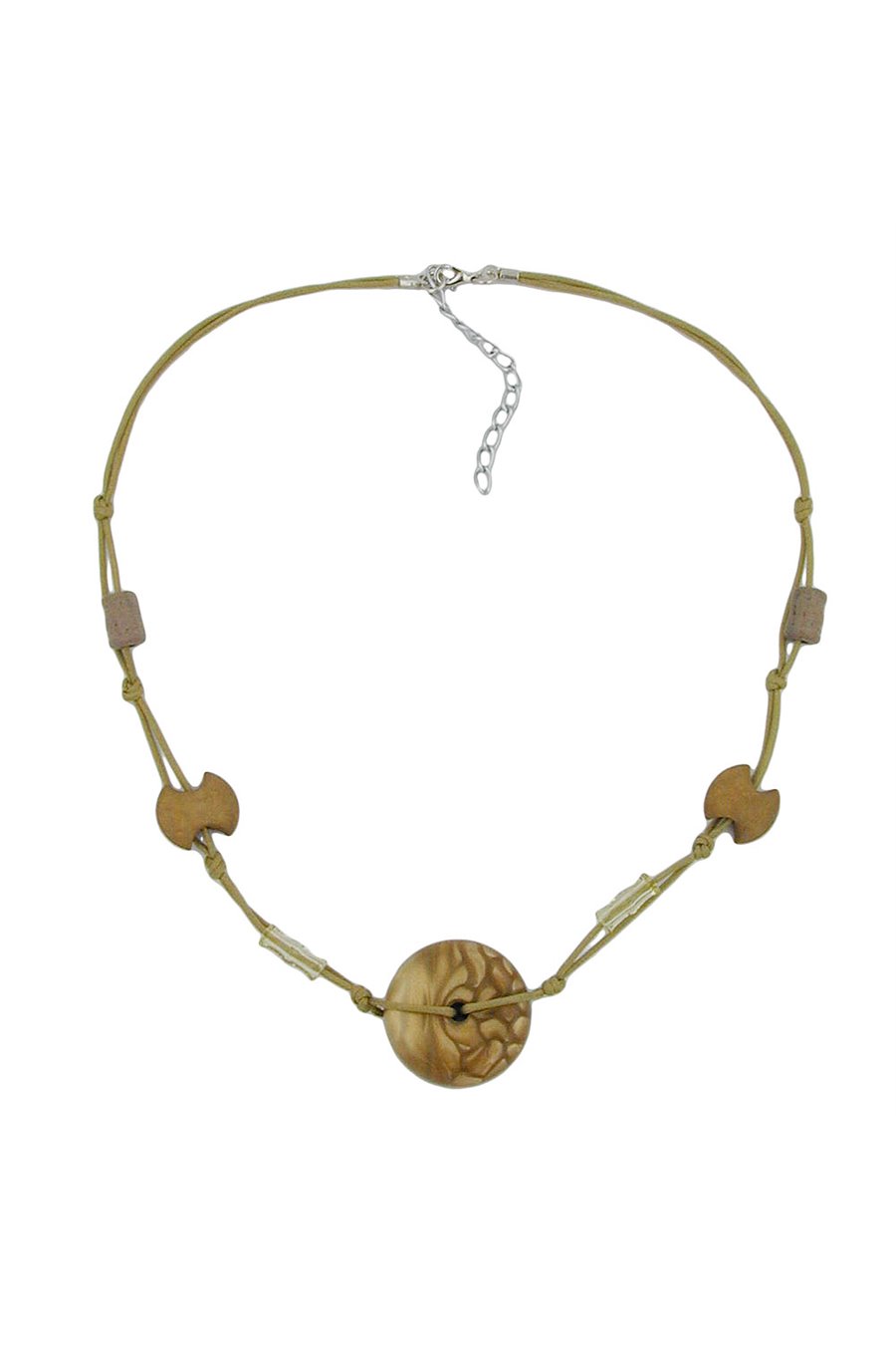 NECKLACE OLIVE DISK STONE BEADS SILKY SHEEN