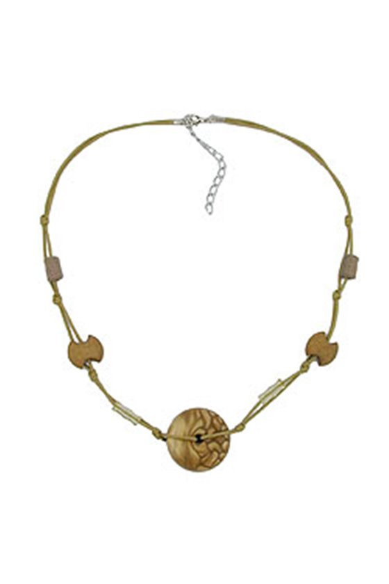 NECKLACE OLIVE DISK STONE BEADS SILKY SHEEN