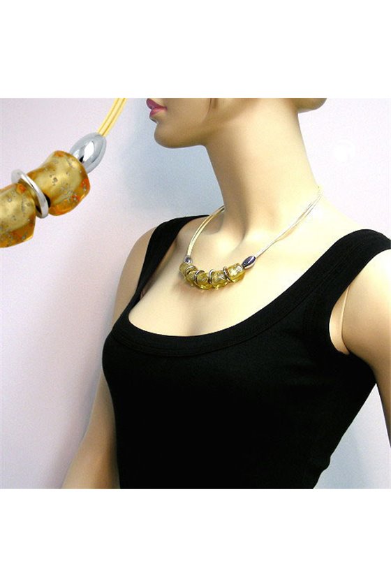 NECKLACE STONE BEAD GOLD-TONE 50CM