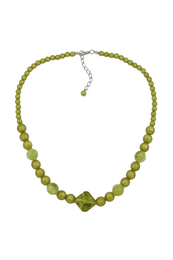 NECKLACE ROUND AND CUBIC BEADS LIGHT GREEN