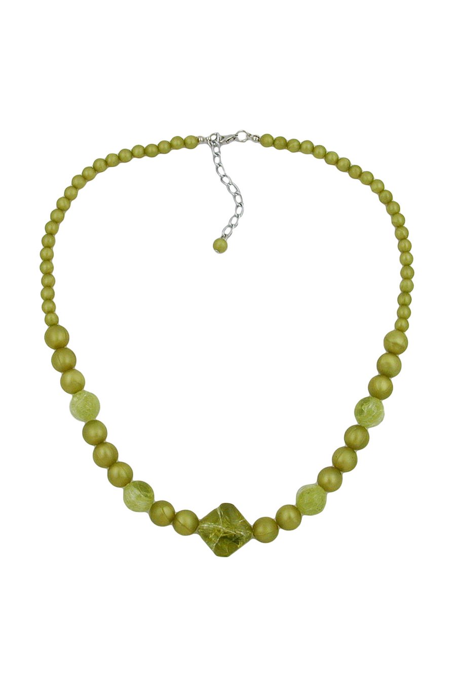 NECKLACE ROUND AND CUBIC BEADS LIGHT GREEN