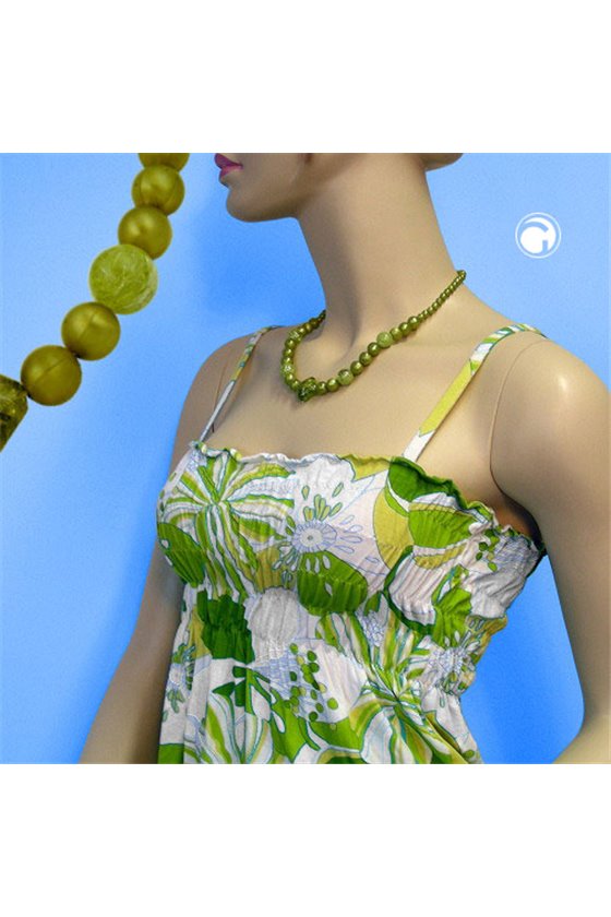 NECKLACE ROUND AND CUBIC BEADS LIGHT GREEN