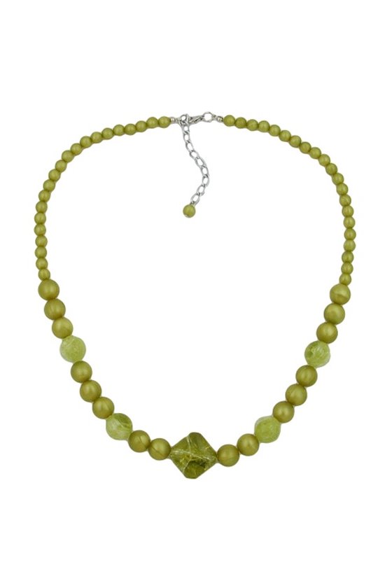 NECKLACE ROUND AND CUBIC BEADS LIGHT GREEN