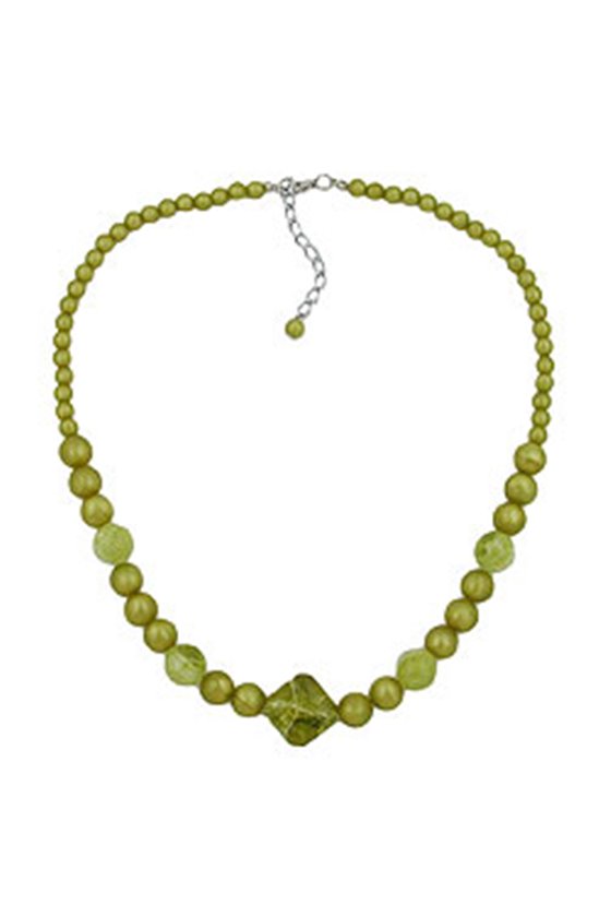 NECKLACE ROUND AND CUBIC BEADS LIGHT GREEN
