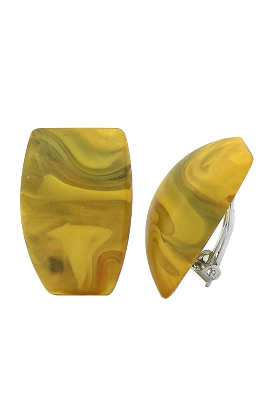 CLIP-ON EARRING TRAPEZIUM GREEN YELLOW MATTE