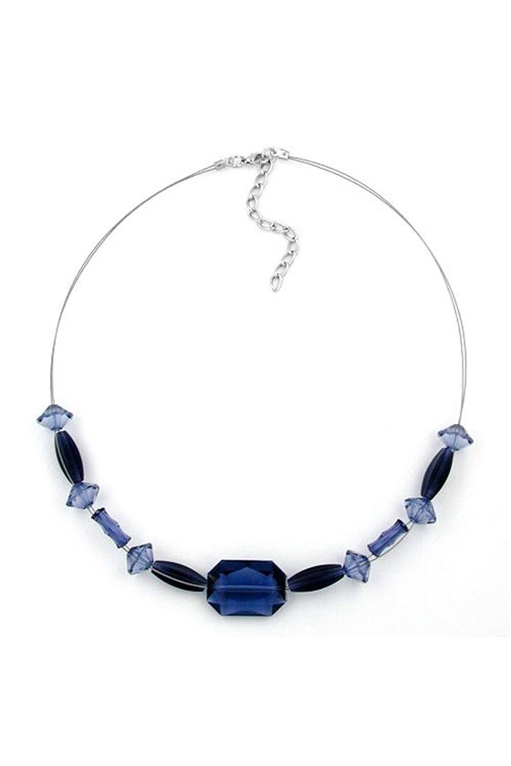 NECKLACE BLUE TRANSPARENT BEADS 45CM