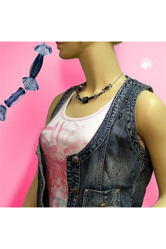 NECKLACE BLUE TRANSPARENT BEADS 45CM