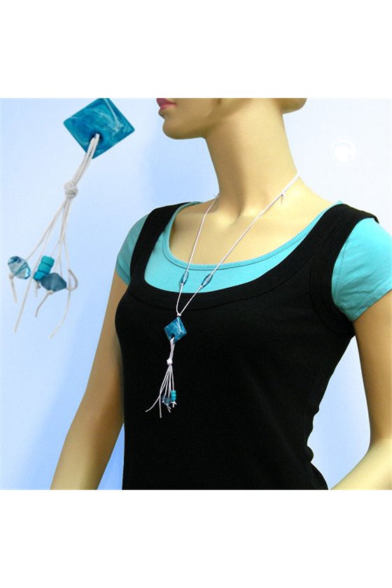 NECKLACE TURQUOISE SQUARE CORD,90CM