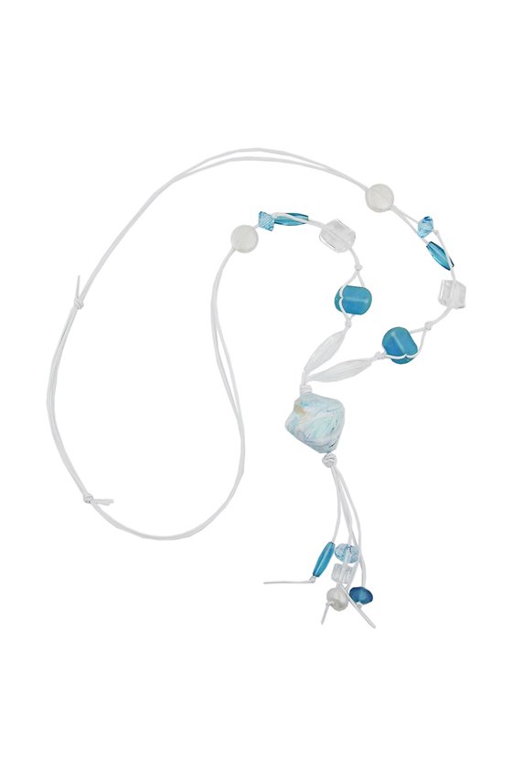 NECKLACE AQUA/ WHITE BEADS WHITE CORD
