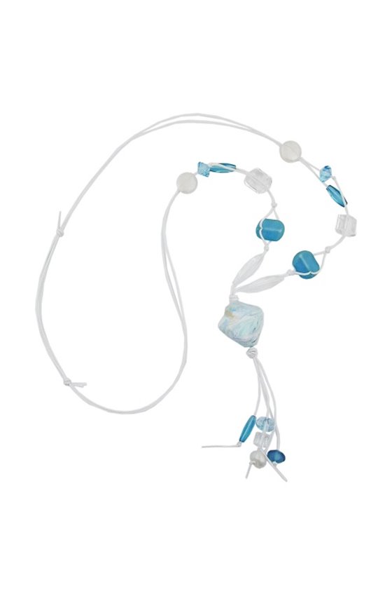 NECKLACE AQUA/ WHITE BEADS WHITE CORD