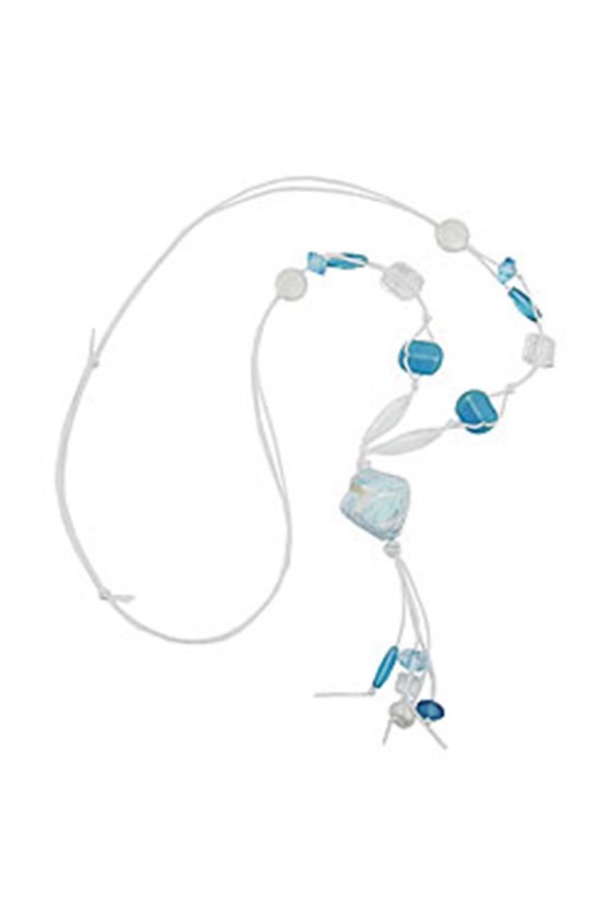 NECKLACE AQUA/ WHITE BEADS WHITE CORD