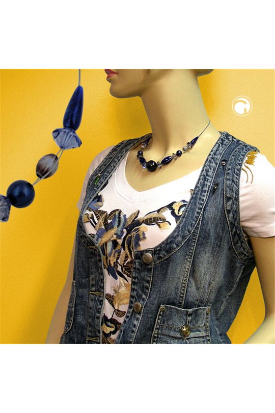 NECKLACE BLUE BEADS 45CM