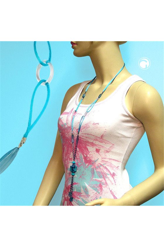 NECKLACE TURQUOISE BEADS CORD 90CM
