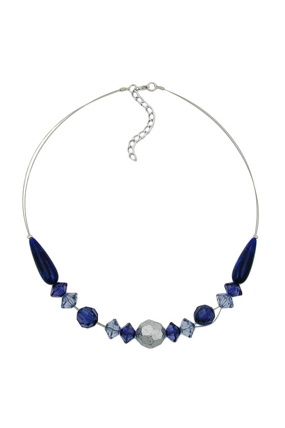 NECKLACE BLUE AND SILVER-COLOURED BEADS 45CM