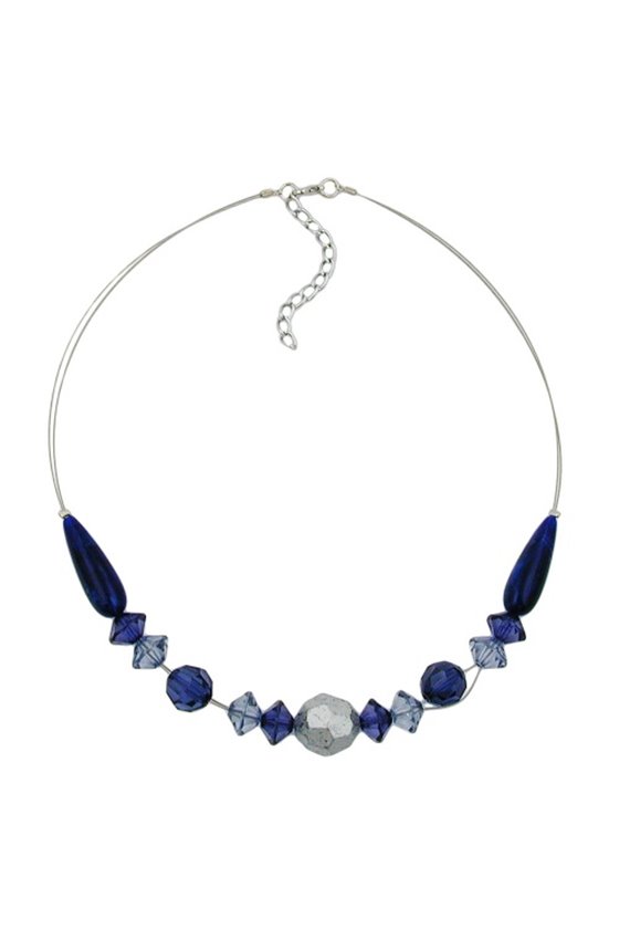 NECKLACE BLUE AND SILVER-COLOURED BEADS 45CM