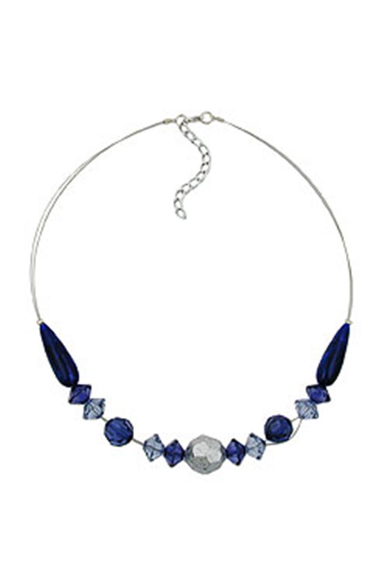 NECKLACE BLUE AND SILVER-COLOURED BEADS 45CM