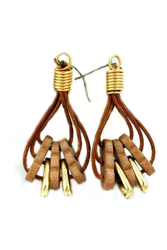 HOOK EARRINGS CERAMIC BROWN GOLD COLOURED