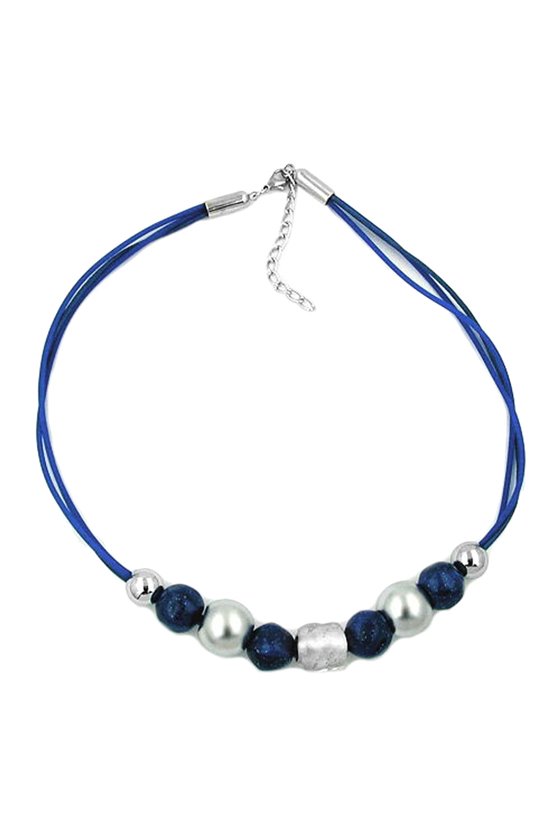 NECKLACE BLUE AND CHROME BEADS 50CM