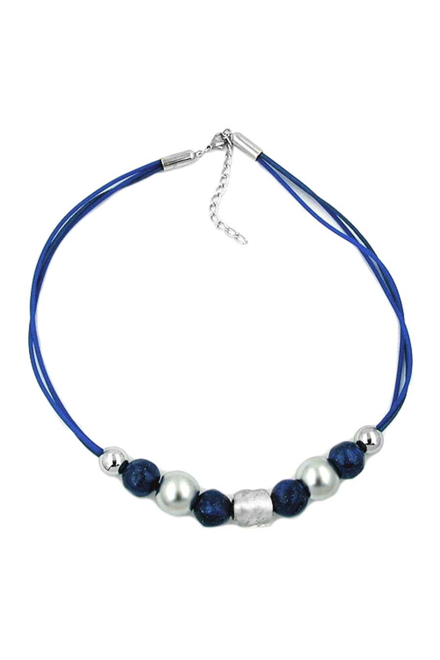 NECKLACE BLUE AND CHROME BEADS 50CM