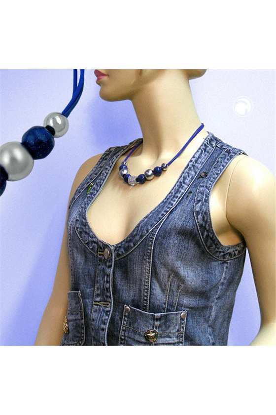 NECKLACE BLUE AND CHROME BEADS 50CM