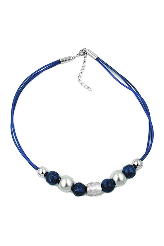 NECKLACE BLUE AND CHROME BEADS 50CM