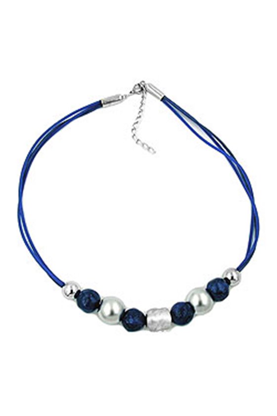 NECKLACE BLUE AND CHROME BEADS 50CM