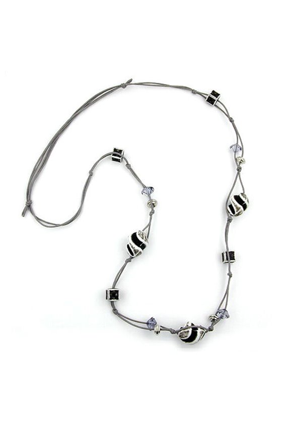 NECKLACE SQUARE BEADS BLACK-WHITE 100CM