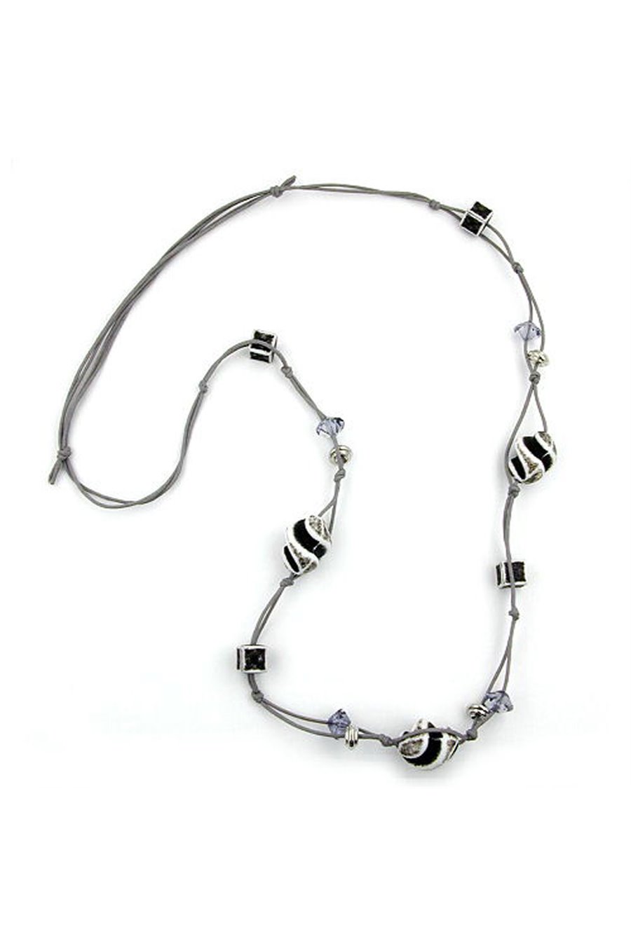 NECKLACE SQUARE BEADS BLACK-WHITE 100CM