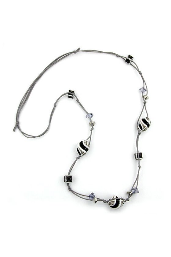 NECKLACE SQUARE BEADS BLACK-WHITE 100CM