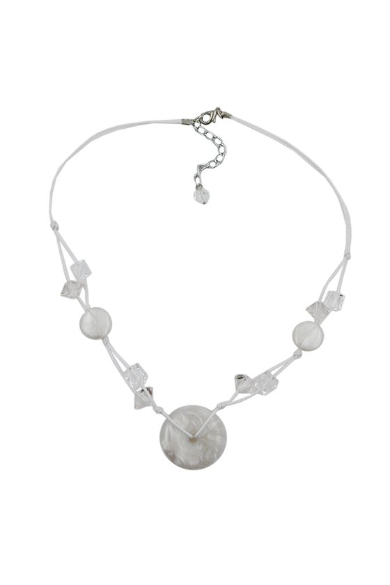 NECKLACE WHITE DISK WHITE CORD 48CM