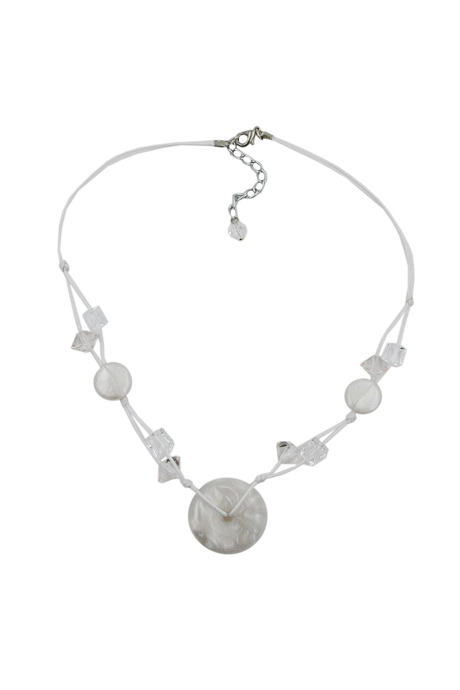 NECKLACE WHITE DISK WHITE CORD 48CM