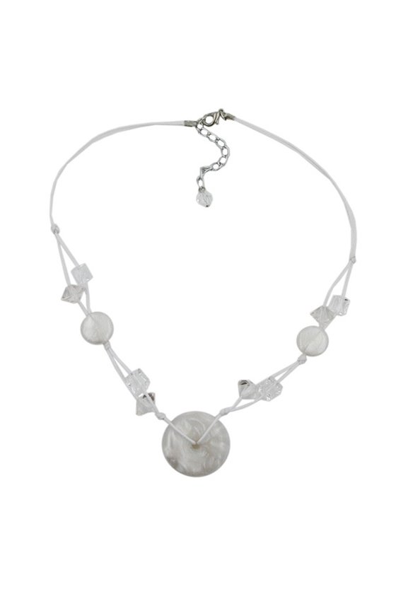 NECKLACE WHITE DISK WHITE CORD 48CM