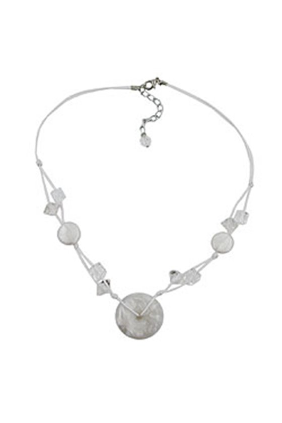NECKLACE WHITE DISK WHITE CORD 48CM