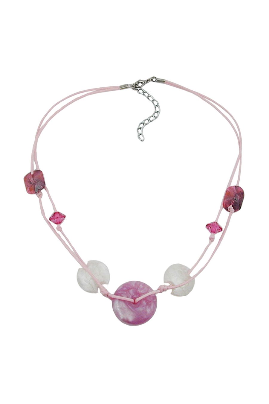 NECKLACE PINK DISK AND CORD 50CM