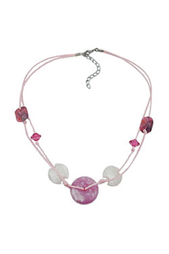 NECKLACE PINK DISK AND CORD 50CM