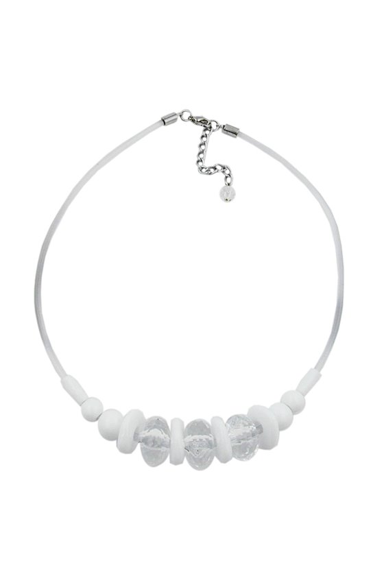 NECKLACE TRANSPARENT/FACETED/WHITE BEADS