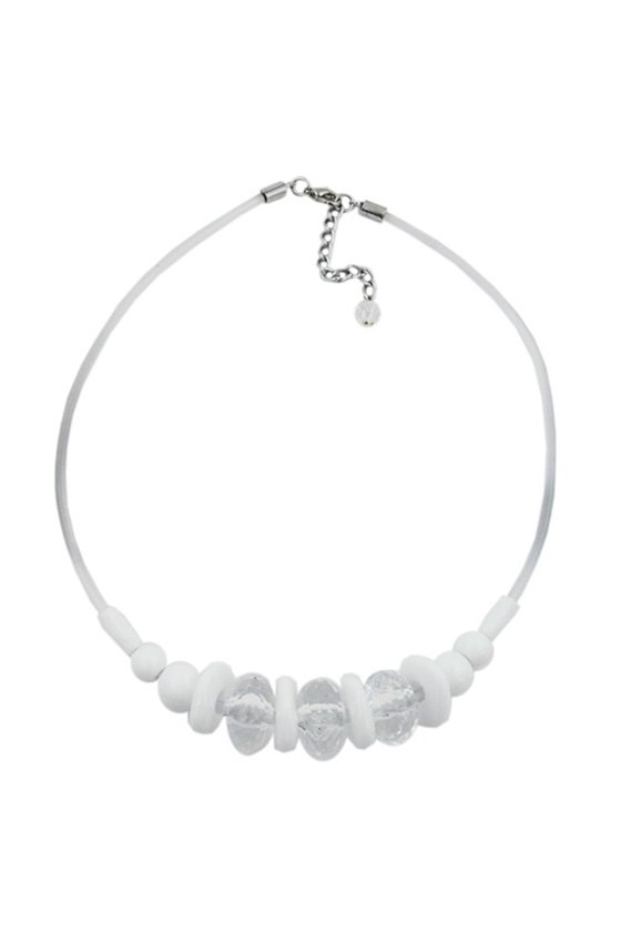 NECKLACE TRANSPARENT/FACETED/WHITE BEADS