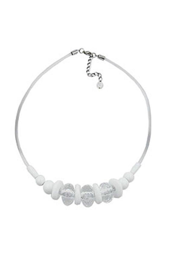 NECKLACE TRANSPARENT/FACETED/WHITE BEADS
