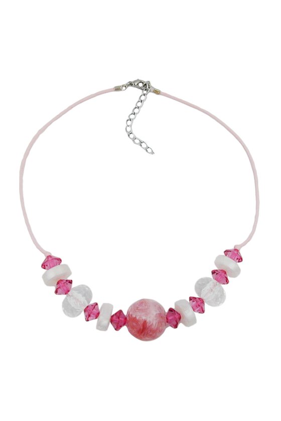 NECKLACE BEADS PINK & TRANSPARENT 45CM