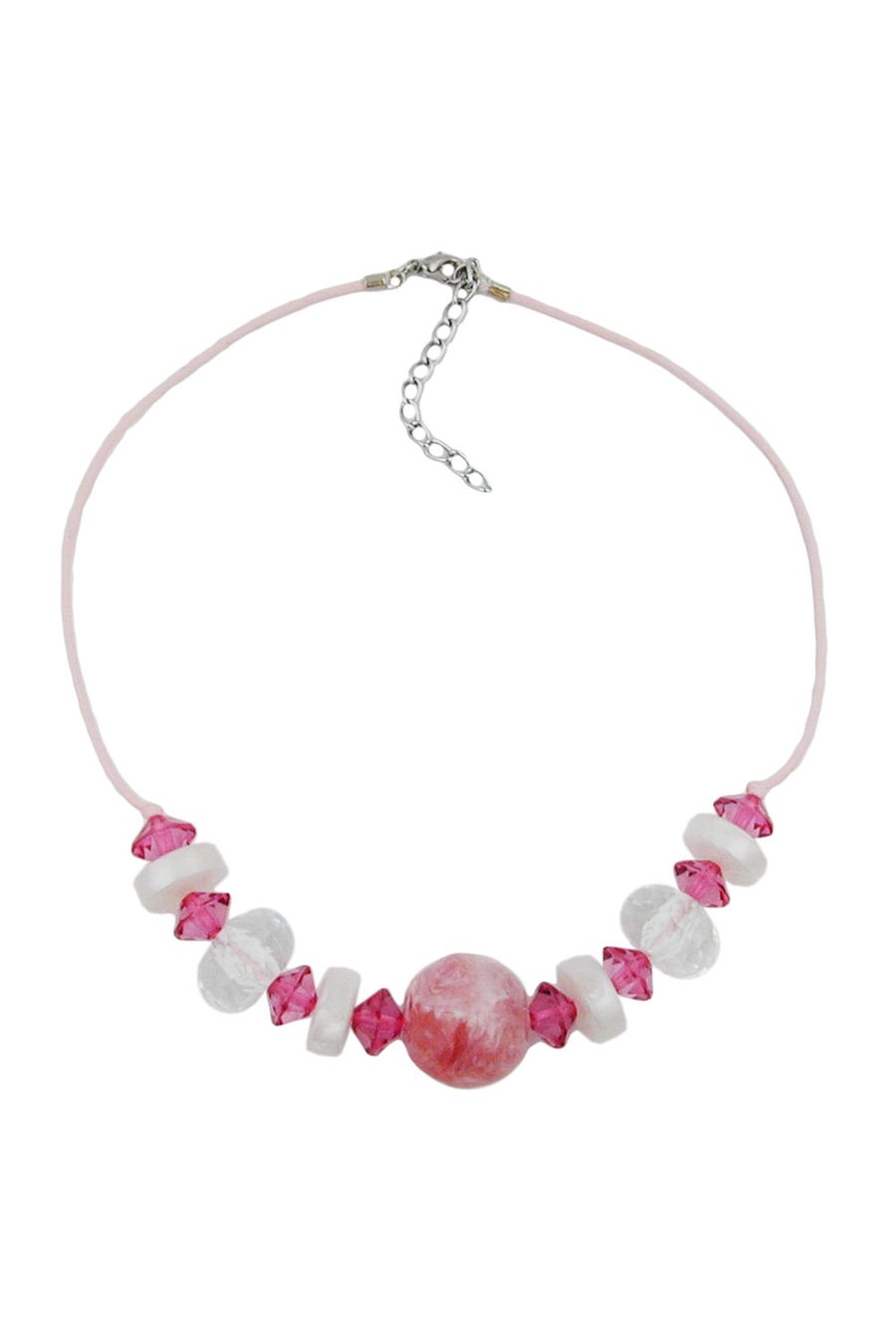NECKLACE BEADS PINK & TRANSPARENT 45CM