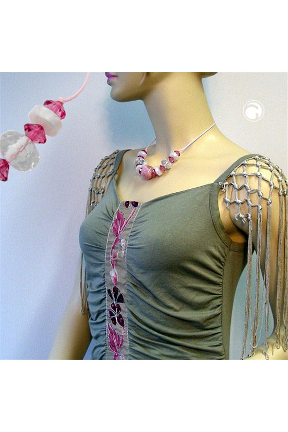NECKLACE BEADS PINK & TRANSPARENT 45CM