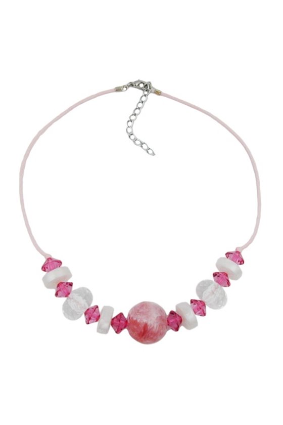 NECKLACE BEADS PINK & TRANSPARENT 45CM