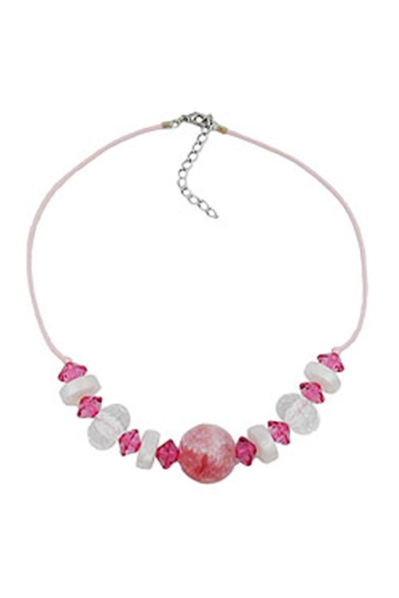 NECKLACE BEADS PINK & TRANSPARENT 45CM