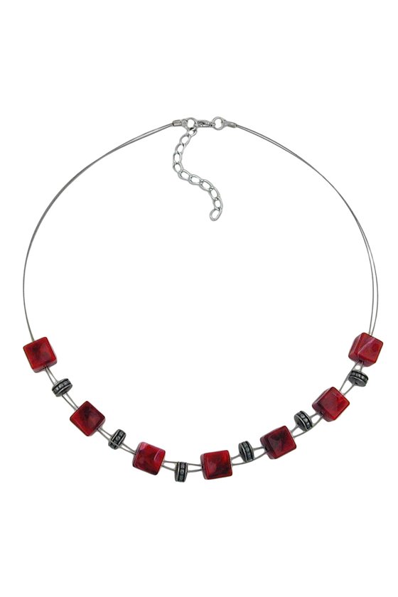 NECKLACE RED CUBE BEADS 45CM